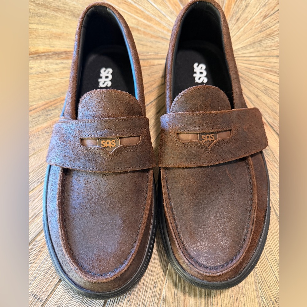 SAS Men’s 12 Leather Penny Loafers adjustable Strap Comfort Walking Shoes brown